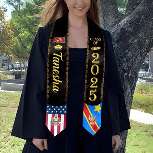 Custom Mixed Two Flags Graduation Stole, Kente Mix Graduation Sash, Personalized African Graduation, Congo Flag Stole, Class of 2025