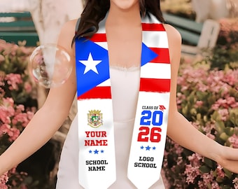 Custom Puerto Rico Graduation Sash, Personalized Latina Graduation Stole, Class of 2026