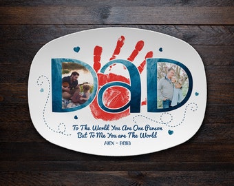 Dad Custom Photo & Handprint Platter, Father's Day Gift, Personalized BBQ Grilling Plate, Custom Serving Platter For Dad