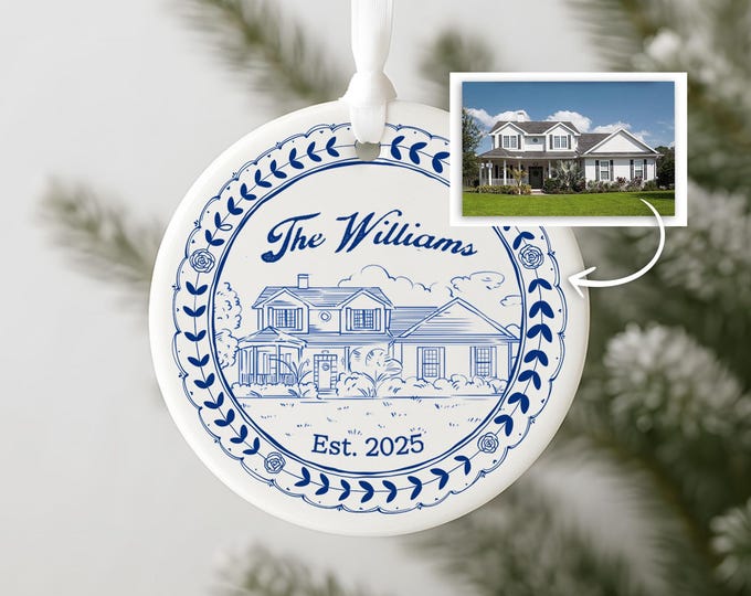 Personalized Home Venue Ceramic Ornament, Custom New Home Christmas Ornament Gift, Housewarming Gift, Wedding Gift for Couple, Newlywed Gift