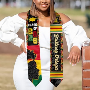 Estola de graduación con bandera personalizada 2026, banda de graduación con mezcla de kente personalizada, estola con bandera de Ghana, regalo para graduados de la generación 2026