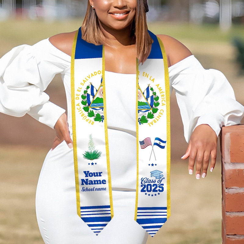💖Buy 2 Free Shipping💖Custom El Salvador Graduation Sash, Personalized Latina Graduation Stole, Sash Decoration for 2025 Graduates