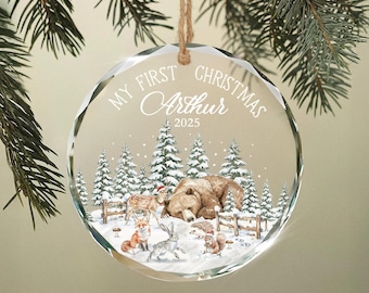Woodland Baby First Christmas Ornament, Personalized Newborn Christmas Ornament, Woodland Animals Christmas Gift, New Baby Gift