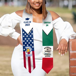 Personalized Mexican Graduation Sash, Custom Flag Mixed Graduation Stole, Class of 2025