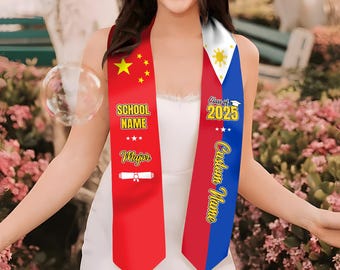 Personalized Philippines Graduation Stole, Custom China Graduation Sash, Filipino Heritage Grad, Class of 2025