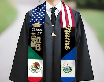 Personalized Mexican Graduation Stole, Custom El Salvador Graduation Sash, Hispanic Grad Gifts for Graduates, Class of 2026