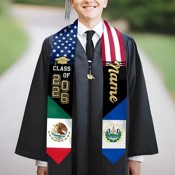 Personalized Mexican Graduation Stole, Custom El Salvador Graduation Sash, Hispanic Grad Gifts for Graduates, Class of 2026