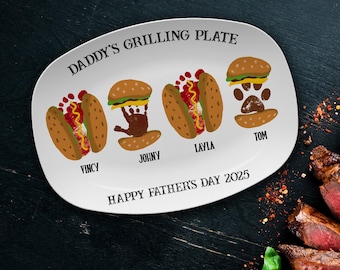 Handprint Grilling Plate for Dad, Custom Father's Day Gift, BBQ Gift for Dad, Personalized Platter Gift For Grandpa