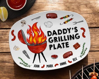 Custom Daddy's Grilling Plate Gifts - Personalized Dad Grilling Platter, Barbecue Plate for Dad, Father's Day Gift, King of Grill Platter