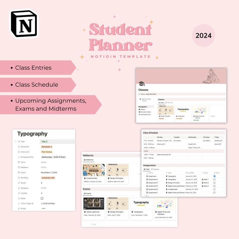 ADHD Student Planner 2024 | Cute Notion Template | Notion Assignment ...