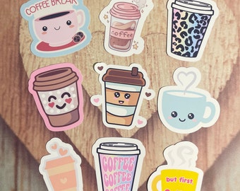 Coffee Sticker Pack Vinyl Stickers Cute Coffee Sticker Bundle Water Bottle Sticker Tumbler Laptop Sticker Coffee Club
