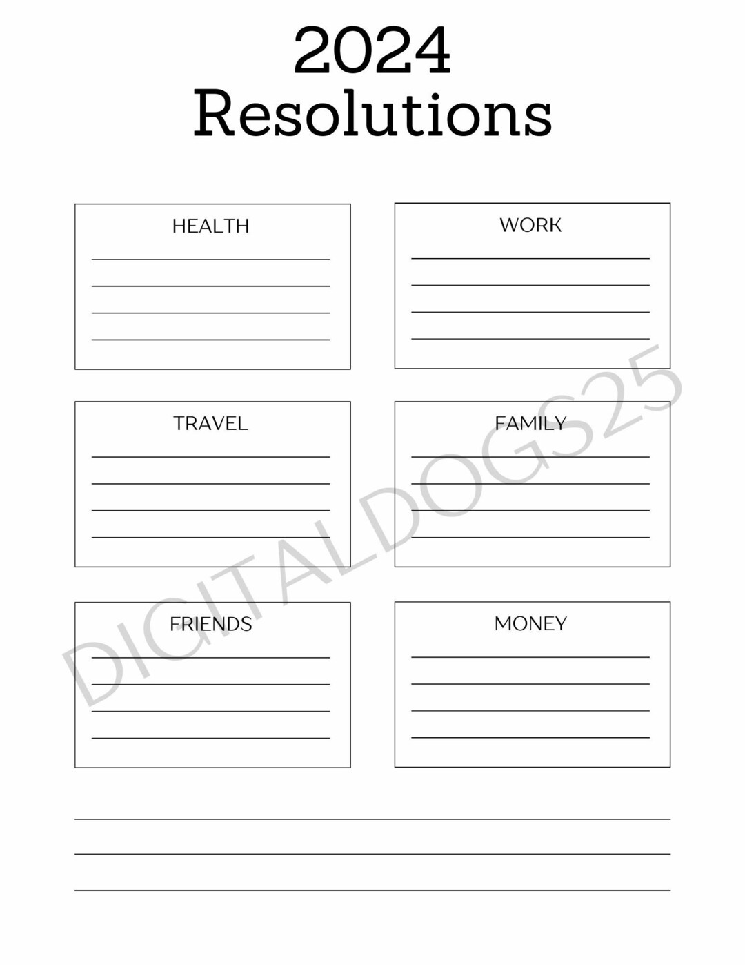 New Year Resolutions List Digital Download, Instant Download 2024