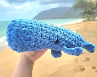 Crochet Blue Whale Plush Toy Handmade Stuffed Ocean Animal Gift for Marine Life Fans Ocean Lovers Coastal Decor Collectors Made in Hawai‘i