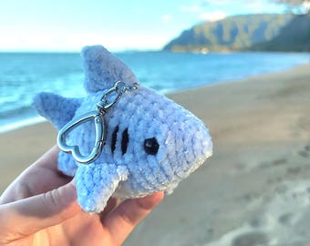 Crochet Shark Keychain Cute Soft Plush Ocean Animal Bag Charm Handmade Stuffed Toy Gift for Kids Marine Life Accessory Made in Hawaii