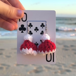Santa Hat Christmas Holiday Earrings Handmade By Empty Mind Crochet, Made In Hawai'i