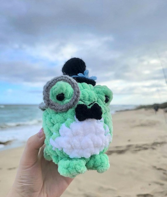 Fancy Frog Crochet Plush Toy Top Hat Bow Tie Monocle Handmade
