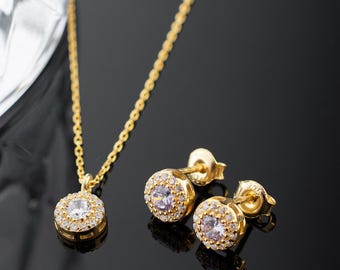 Alexandrite Birthstone Jewelry Set, Sterling Silver Necklace and Stud Earrings