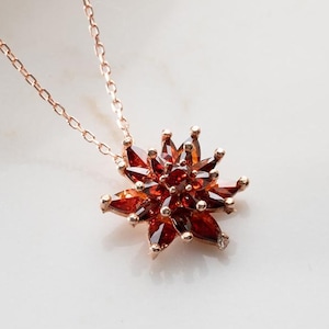 925 Sterling Silver Ruby Gemstone Lotus Flower Necklace, Ruby Meditaiton Mom Silver Necklace, Red Gemstone Chakra Pendant, Mothers Day Gift