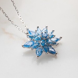 Aquamarine Gemstone Lotus Flower Necklace, Blue Meditaiton Mom Pendant, Blue Chakra, Mothers Day Gift
