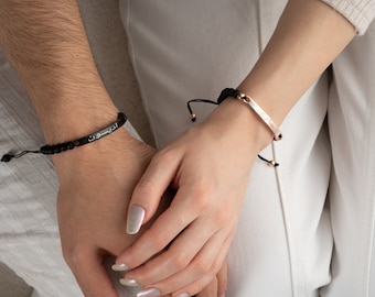 Engraved Couple Bracelets, Custom Matching Bracelets for Lovers