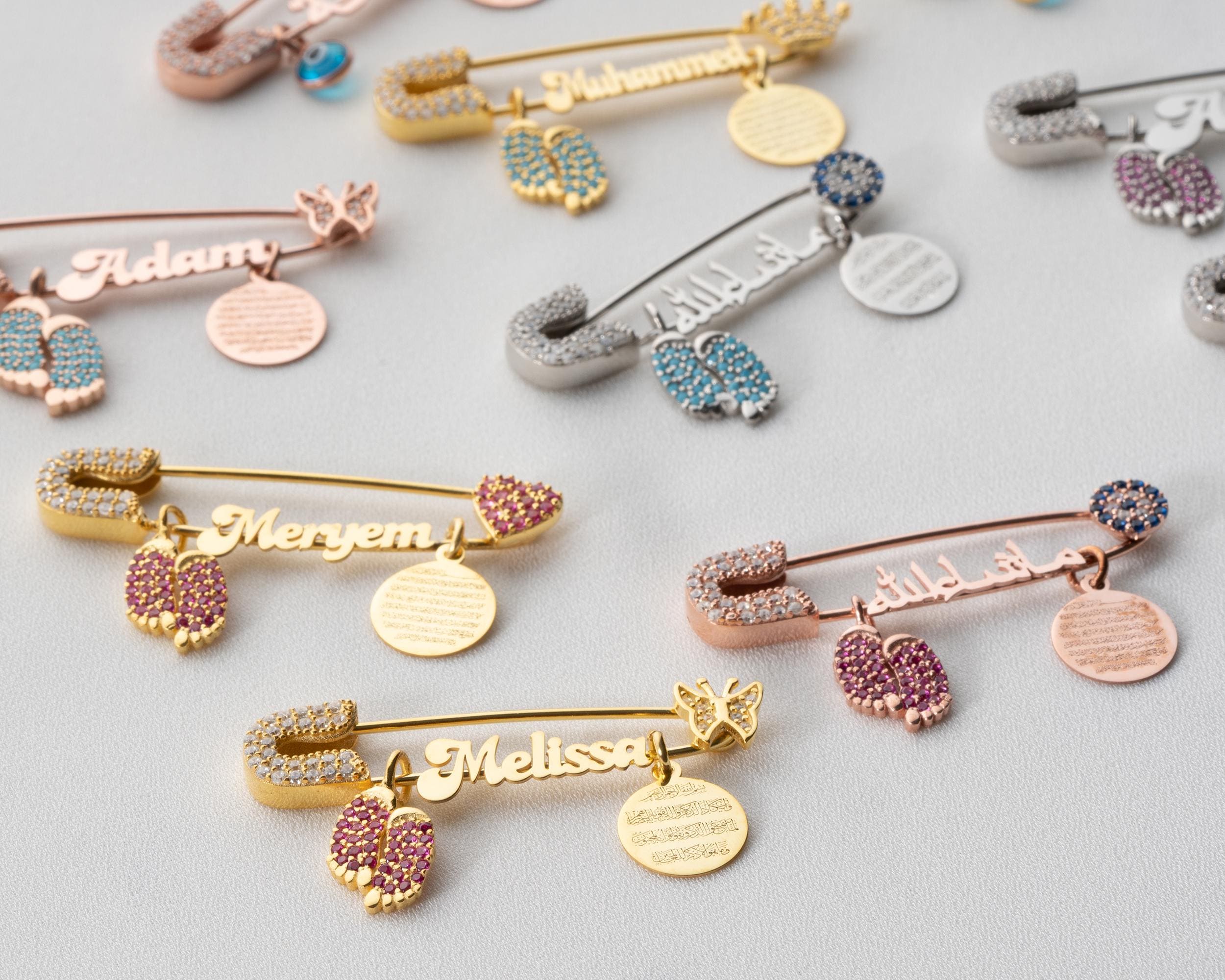 Simple Name Protection Personalized Baby Protection Pin With Ayatul Kursi, Unisex Name ...