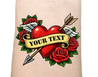 Personalized Heart & Arrow Temporary Tattoo - Valentine's Gift