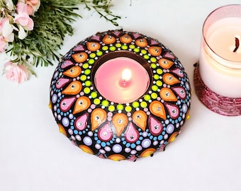 Wohndekor | Teelichthalter | Geschenk für Mama | Geschenk | Handbemalt | Jahrestagsgeschenk | Mandala | Meditation | Weihnachtsgeschenk