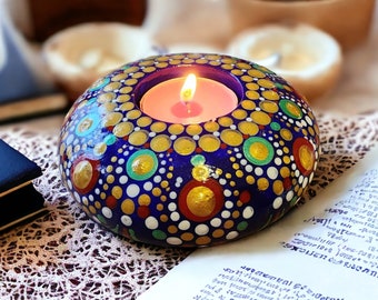 Wohnkultur | Teelicht Kerzenhalter | Geschenk für Sie | Geschenk | Handbemalt | Jubiläumsgeschenk | Blumenmandala | Meditation | Weihnachtsgeschenk
