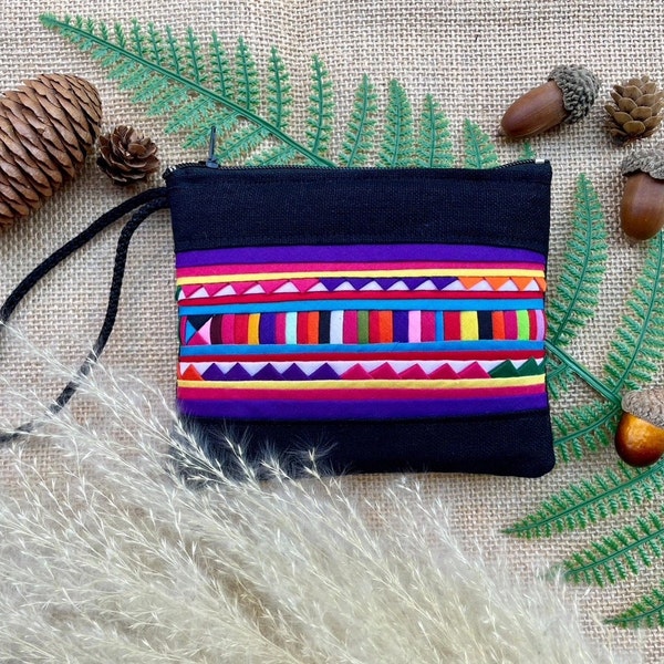 Pattern Clutch Bag Embroidered Hmong Tribes Clutch Bag, Unique Purse from Thailand, Gift for Her