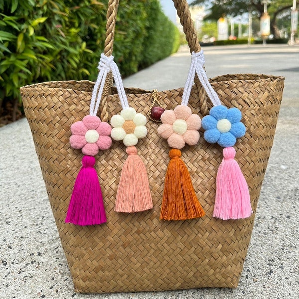 Tassels Pom Pom Charm for Bag, Unique Tassels Keychain, Pom Pom Tassels Bag Charm, Tassels Accessory for Purse