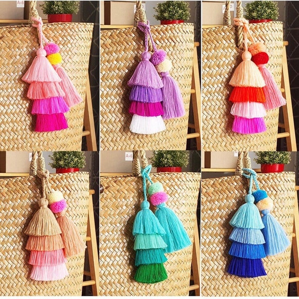 Tassels Pom Pom Charm for Bag, Unique Tassels Keychain, Pom Pom Tassels Bag Charm, Tassels Accessory for Purse