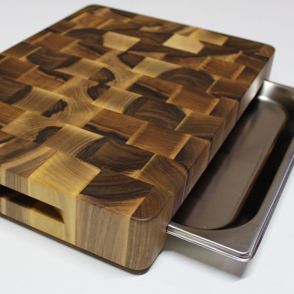 End Grain Cutting Board With Container, Walnut, Butcher Block Cutting Board, Chopping boards, Endgrain