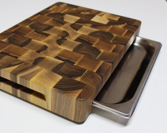 End Grain Cutting Board With Container, Walnut, Butcher Block Cutting Board, Chopping boards, Endgrain