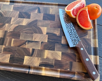 Snijplank walnoot: slagersblok met sapgroef, snijplank, housewarmingcadeau