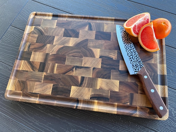 Walnut End Grain Cutting Board: Butcher Block with Juice Groove, Chopping Board, Housewarming Gift