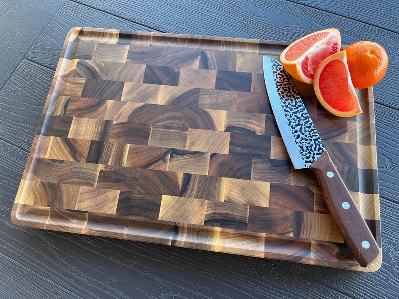 Walnut End Grain Cutting Board: Butcher Block with Juice Groove, Chopping Board, Housewarming Gift image 1