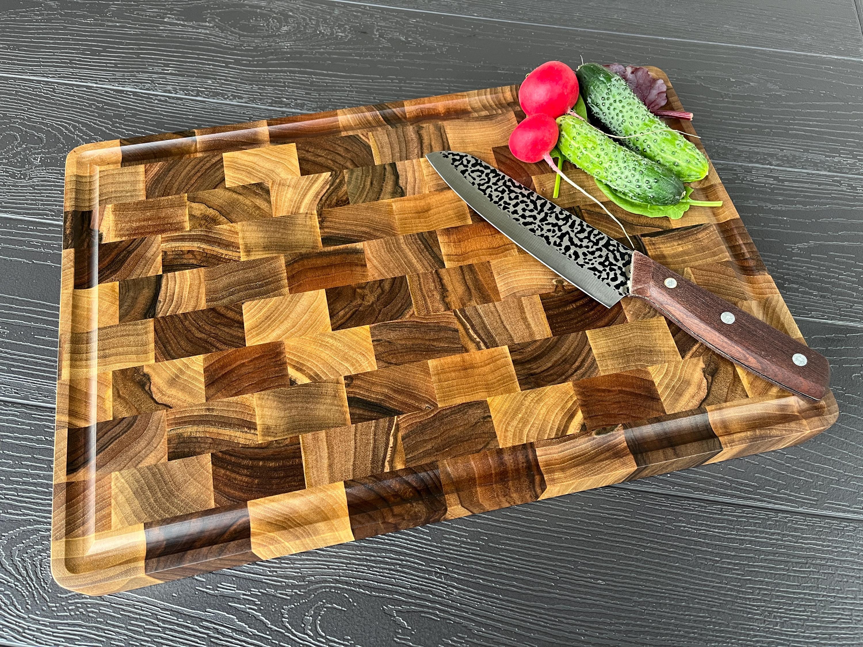 Double-sided Walnut End Grain Cutting Board: Juice Groove