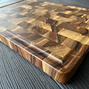 Walnut End Grain Cutting Board: Butcher Block with Juice Groove, Chopping Board, Housewarming Gift image 7