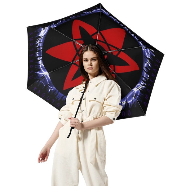 Schwarzer Anime Regenschirm mit Designauswahl, Personal gift, Manga Merchandise, Rain accessories, UV-Schutz, windgeprüft, (personalisiert)