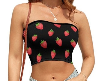 Débardeur tube sans bretelles, chemise d’été, décontracté, coupe slim, haut sans manches recadré, vêtements pour femmes, y2k, motif fraise