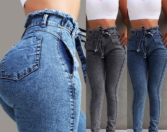 High Waist Jeans, Jeans Femme, Pencil Pants, Skinny Jeans, Denim, Bandage, Damenbekleidung, Streetwear Fashion, Casual Look, Plus Size