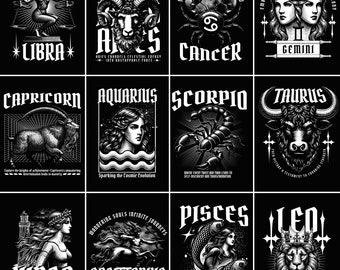 Camiseta clásica "Signo del Zodíaco", 100% algodón, veneno, cumpleaños, unisex, astrología, universo, cosmos, celestial, ropa de mujer/hombre