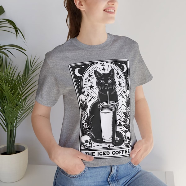 The Iced Coffee Tarot Card Shirt Funny Black Cat Drinking Coffee Tarot Shirt Gift for Tarot Reader Friend Coffee Lover Gift Funny Tarot Tee