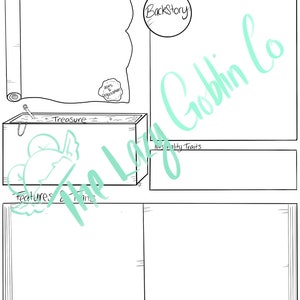 Puede incluir: Una hoja de personaje imprimible para juegos de rol. La hoja tiene secciones para la apariencia, el nombre, la historia de fondo, el tesoro, los aliados y las organizaciones, los rasgos de personalidad y las caracter&iacute;sticas y defectos.