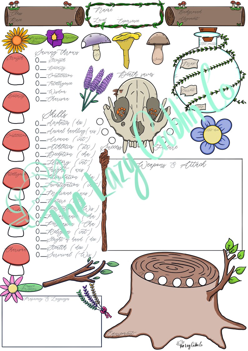 Character Sheet - Nature - in Colour! - Etsy
