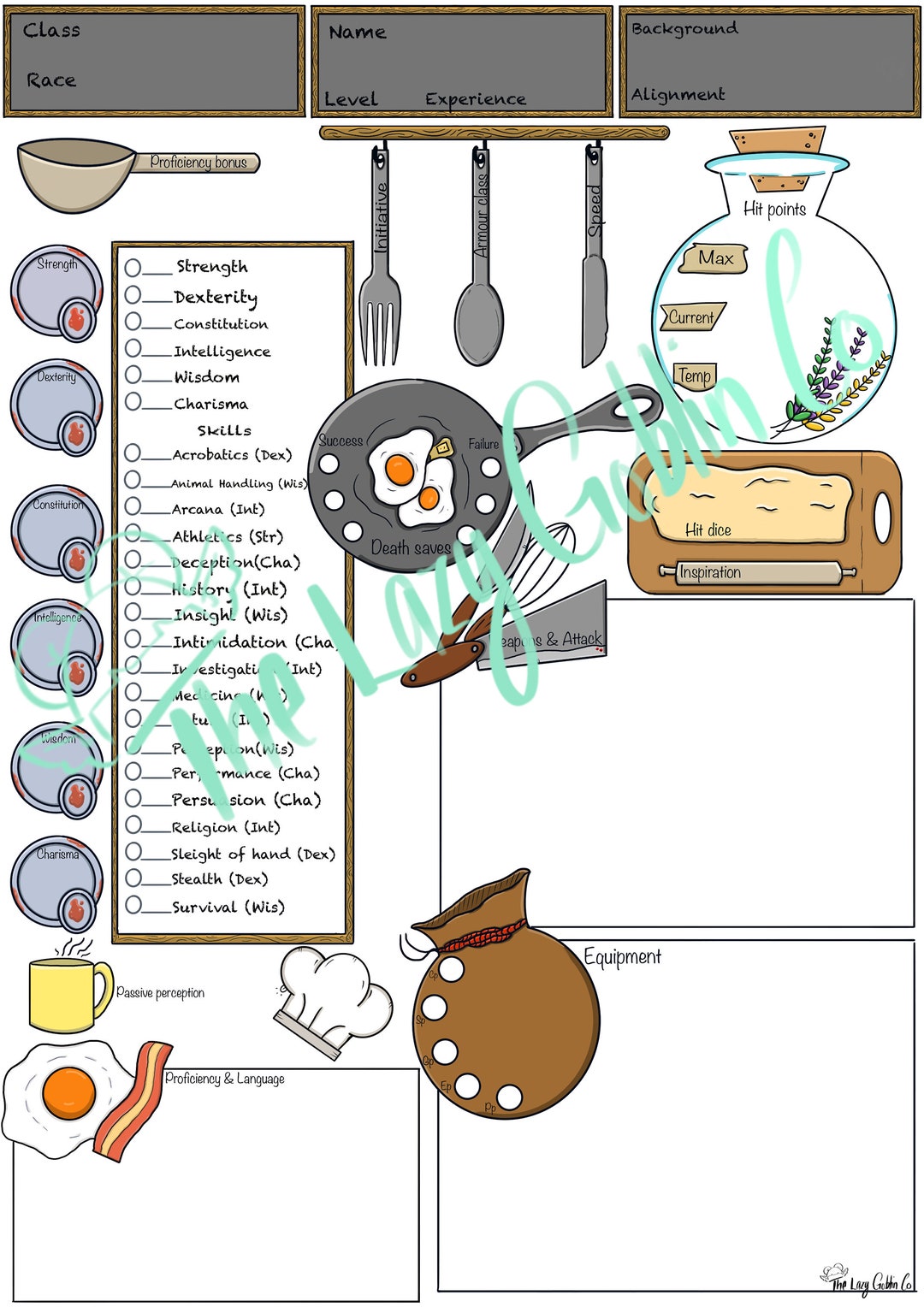 Character Sheet - Chef Style - Colour Version! - Etsy