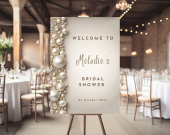 Elegant Neutral Diamonds and Pearls Bridal Shower Welcome Sign Template, Pearl Sign, Pearl Decor, Pearl Theme, Pearl Shower, Sign with Pearl