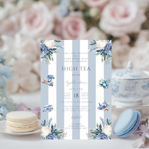 French Blue High Tea Bridal Shower Invitation Template, Wedding Shower, Shower Tea, Kitchen Tea, Floral Invite, High Tea Invitation