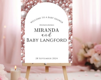 Elegant Editable Pink Pearl Arch Baby Shower Welcome Sign, Pearl Welcome Sign, Pearl Shower Sign, Arch Sign, Event Sign, It's a Girl
