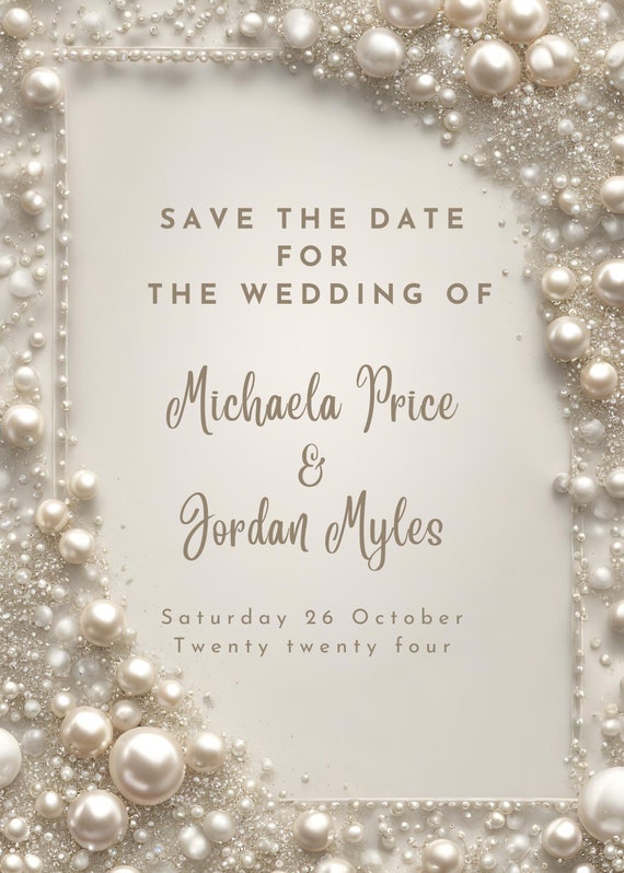 Elegant Cream Diamonds and Pearls Save the Date Template, Save the